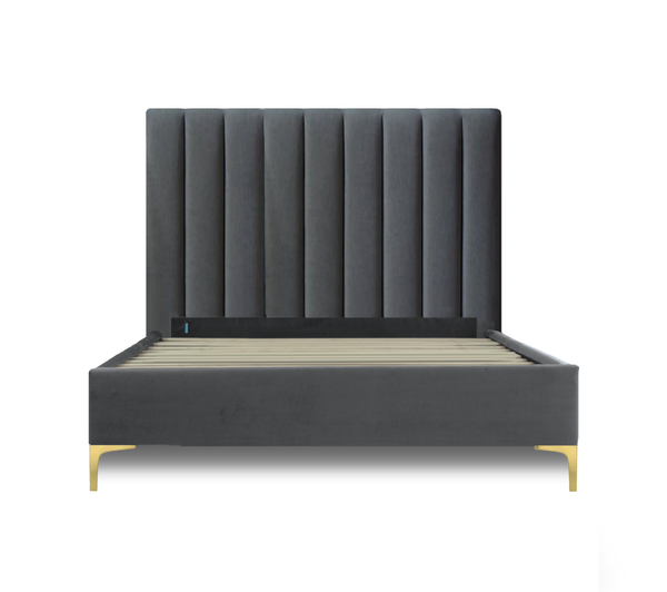 Extra Tall Bed Frame (Super King, King, Queen) - Rosalie Grande Charcoal Velvet (Gold or Black Legs)