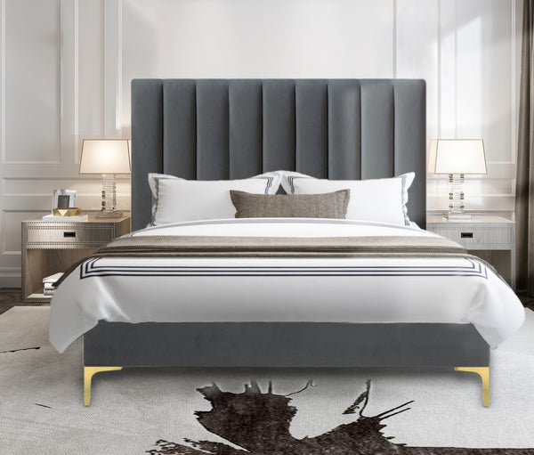 Extra Tall Bed Frame and Mattress Bundle (Super King, King, Queen) - Rosalie Grande Charcoal Velvet (Gold or Black Legs)