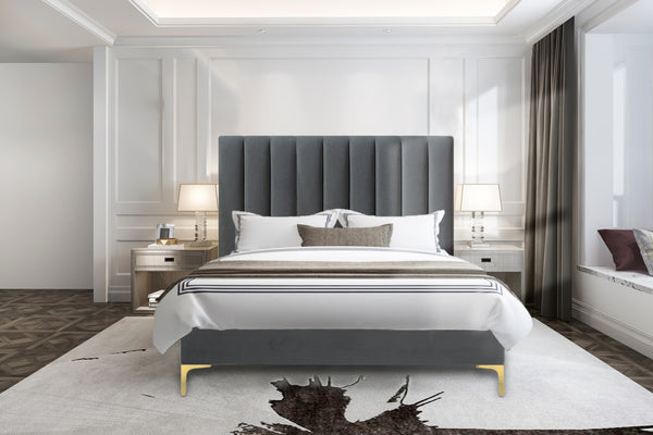 Extra Tall Bed Frame (Super King, King, Queen) - Rosalie Grande Charcoal Velvet (Gold or Black Legs)