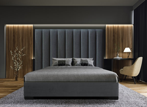 Extra Tall Bed Frame and Mattress Bundle (Super King, King, Queen) - Rosalie Grande Charcoal Velvet (Gold or Black Legs)