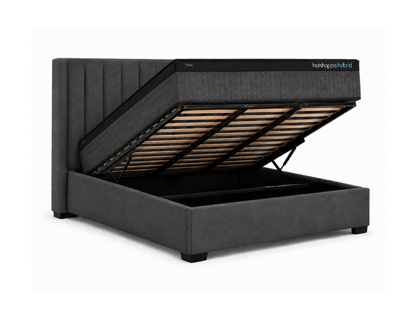 Gas Lift Storage Bed Frame and Mattress Bundle (Super King, King, Queen, Double) - Mayfair Charcoal Velvet Bundle