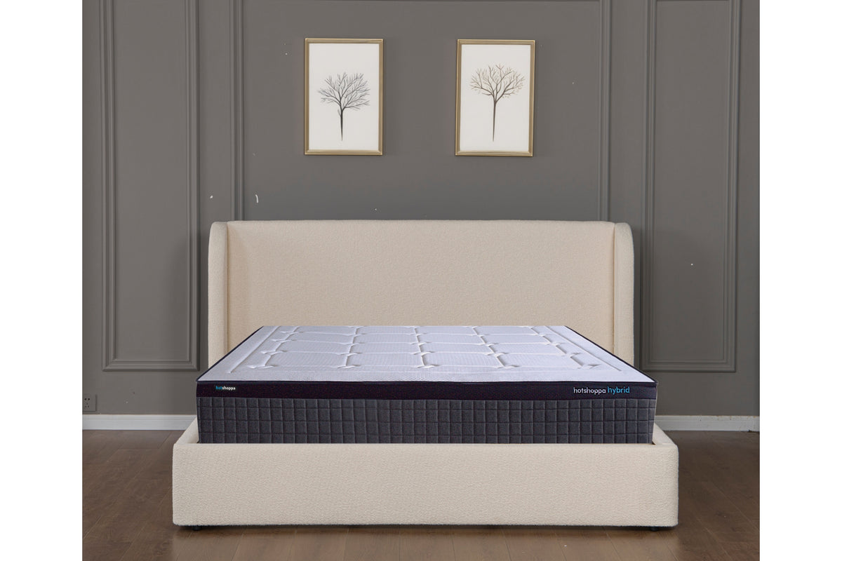 Winged Bed Frame & Mattress Bundle (Super King, King, Queen) - Sophie Warm-Ivory Bouclé