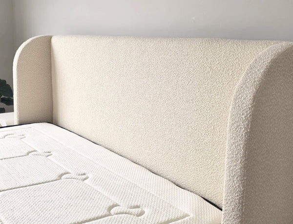 Winged Bed Frame & Mattress Bundle (Super King, King, Queen) - Sophie Warm-Ivory Bouclé