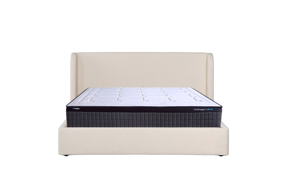 Winged Bed Frame & Mattress Bundle (Super King, King, Queen) - Sophie Warm-Ivory Bouclé