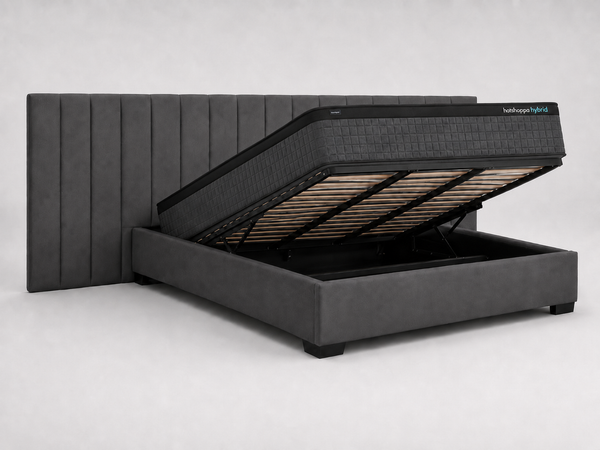 Gas Lift Storage Extended Bed Frame & Mattress Bundle (Super King, King, Queen, Double) - Mayfair Charcoal Velvet
