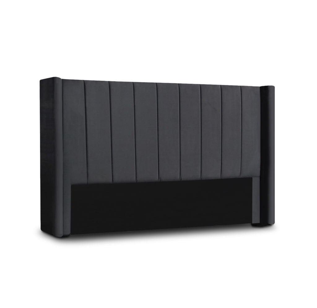 Bed Head Winged Headboard - Mayfair Charcoal Velvet (Super King, King, Queen)